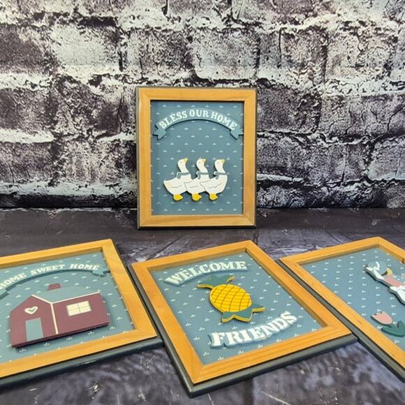 Vintage Habersnam Country Sign Collection Wood Framed Made in Taiwan - Picture 6 of 10